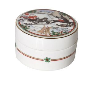 Royal Doulton Sleighride Round Trinket Box Bone China Christmas 1990